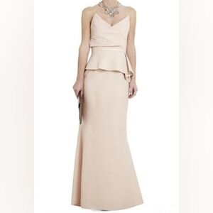 BCBGMaxAzria Gracie Strapless Peplum Corset Long Cocktail Gown Bare Pink Size 6.